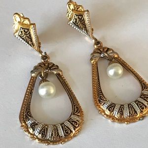 Vintage Spain ornate French hook earrings
